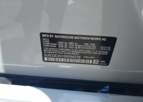 2024 BMW X6 xDrive40I from USA, damaged, VIN 5UX33EX01R9S94278